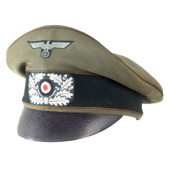 Original German WWII Rare Heer General Officers Schirmmütze Visor Crush Cap with Leather Brim - Formerly Part of the A.A.F. Tank Museum Original Items