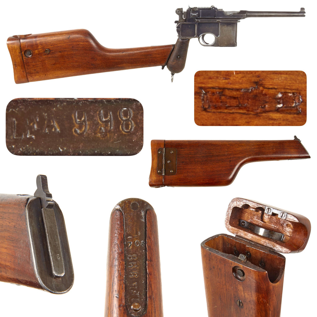 Original Imperial German WWI Austrian Contract Mauser C96 Broomhandle Detachable Wooden Stock - Unit-Marked to Austro-Hungarian Air Force Arsenal 998 - Dated 1916