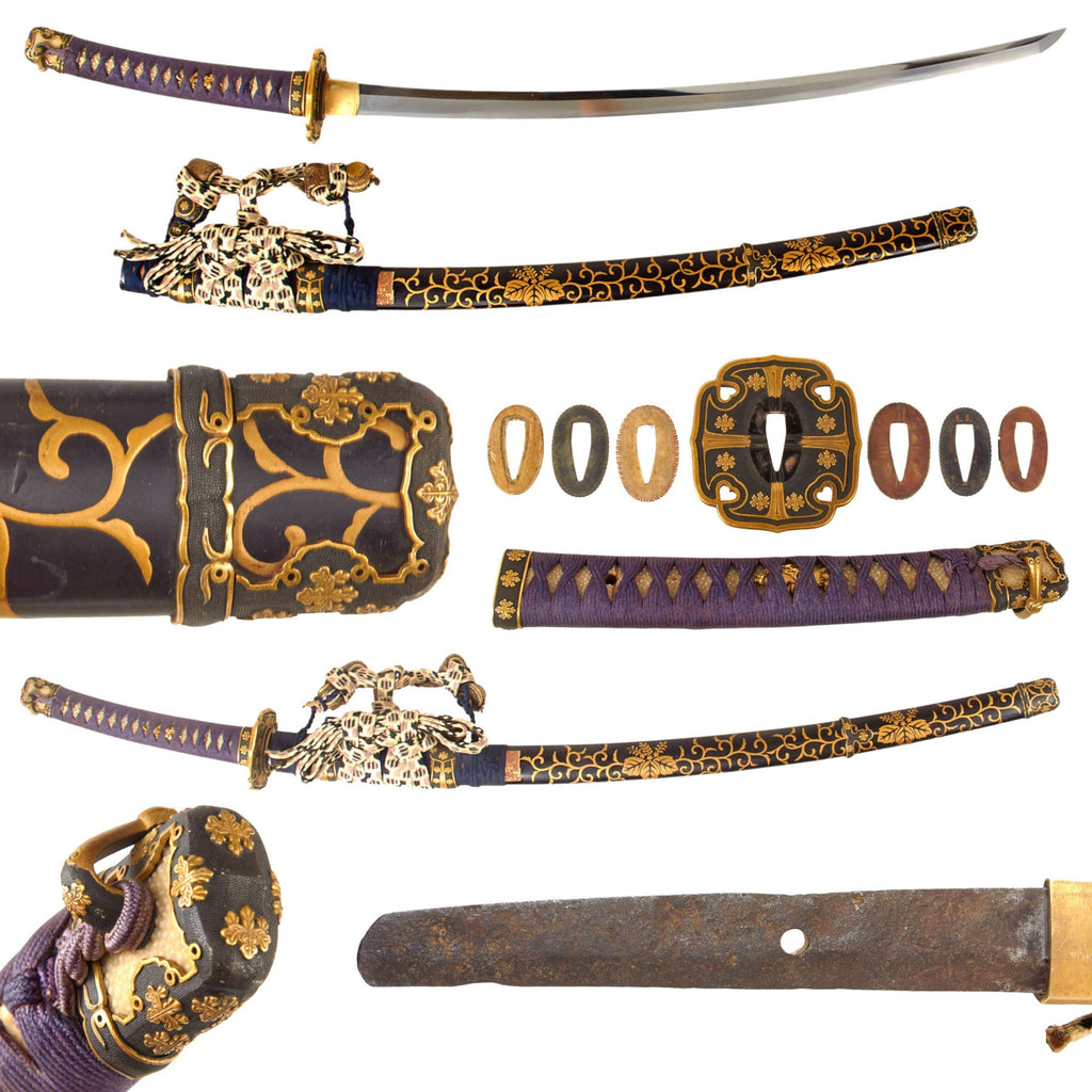 Original Japanese Edo Period Itomaki no Tachi Ceremonial Sword Mountings with Muromachi Period Traditionally Made Blade Signed KUNI Original Items