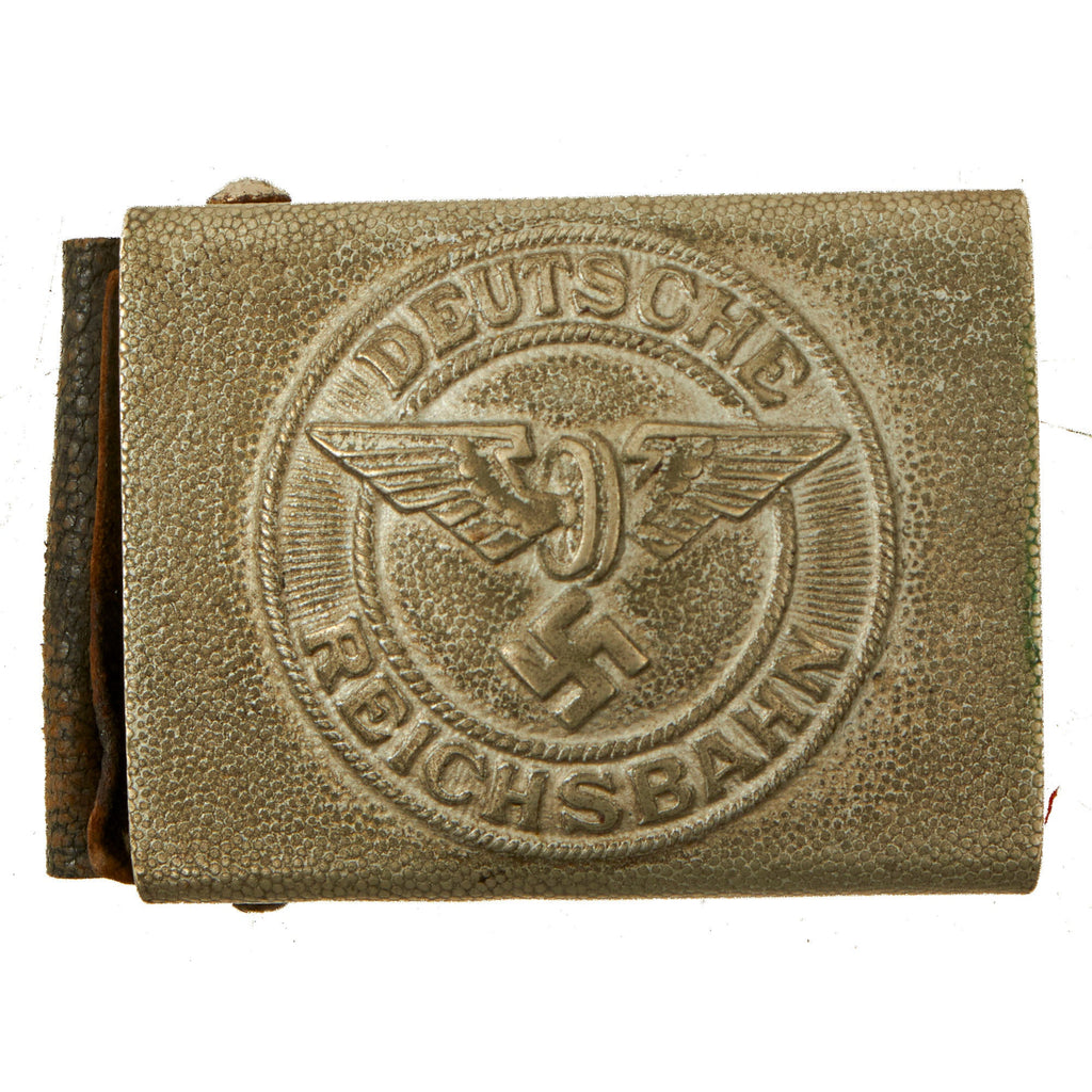 Original German WWII Early DRB Bahnschutzpolizei Railway Police Pebbled Nickel Alloy Belt Buckle Attributed to Assmann Original Items