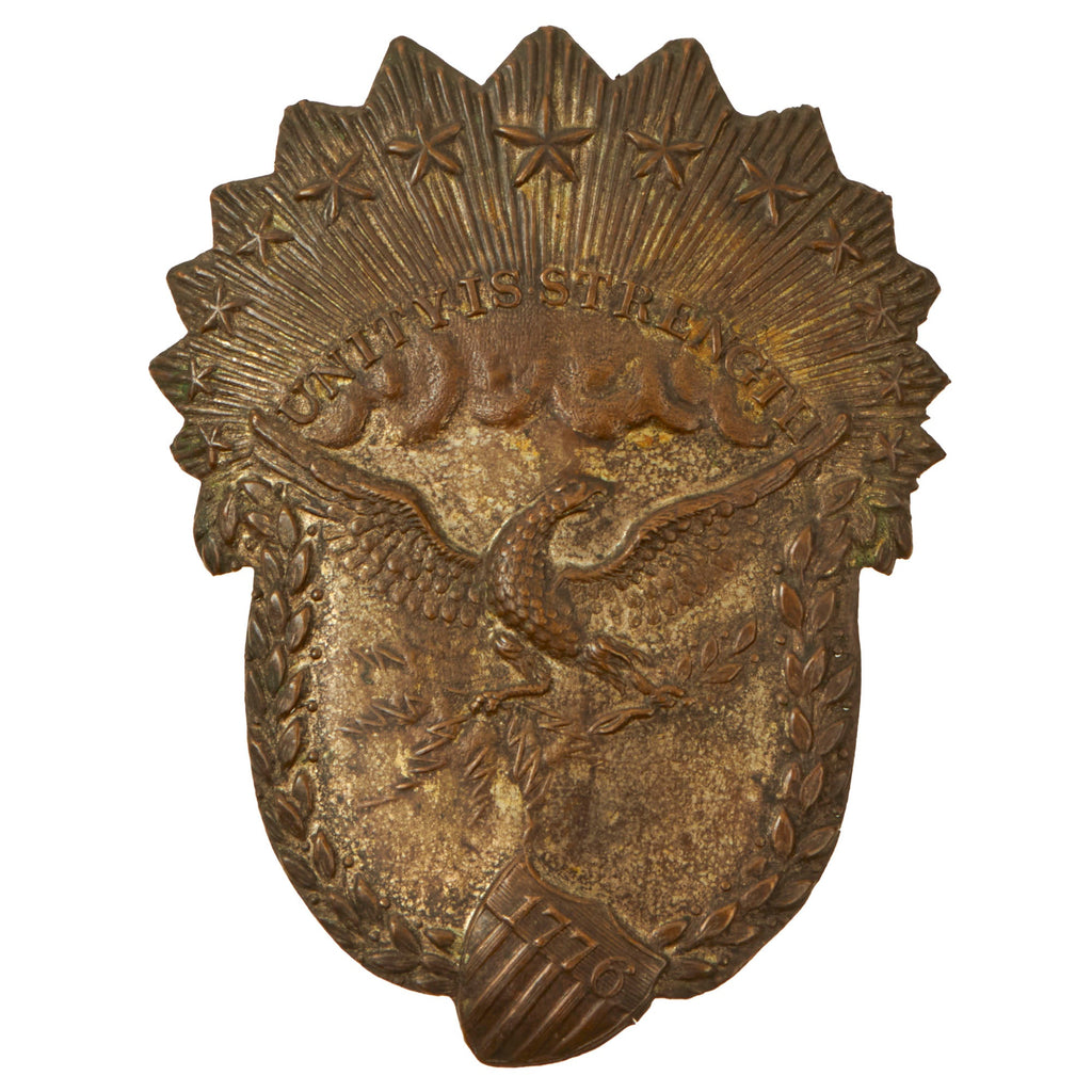 Original U.S. Seminole War Era “Unity is Strength” Militia Helmet Plate with Loops - Ca. 1825 Original Items