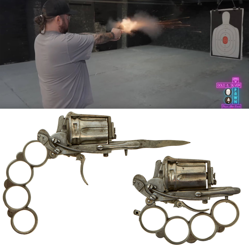 Original 19th Century Belgian French Apache Knuckle Duster Double Action Revolver - .30 Rimfire - As Seen on History Channel Pawn Stars Original Items
