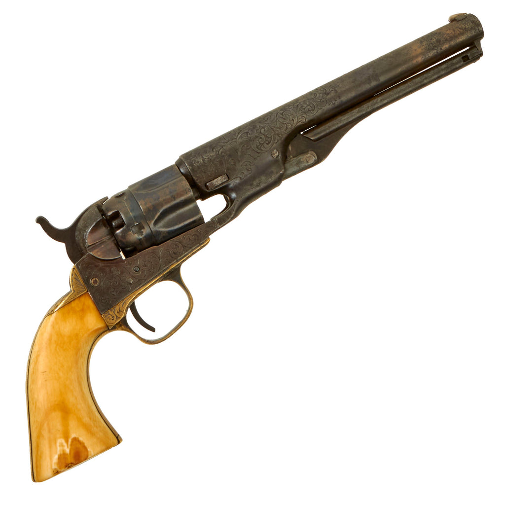Original U.S. Civil War Colt Engraved M-1862 Police Pocket .36cal Percussion Revolver with Ivory Grip and 6 1/2" Barrel - Serial 2120 Made in 1861 Original Items