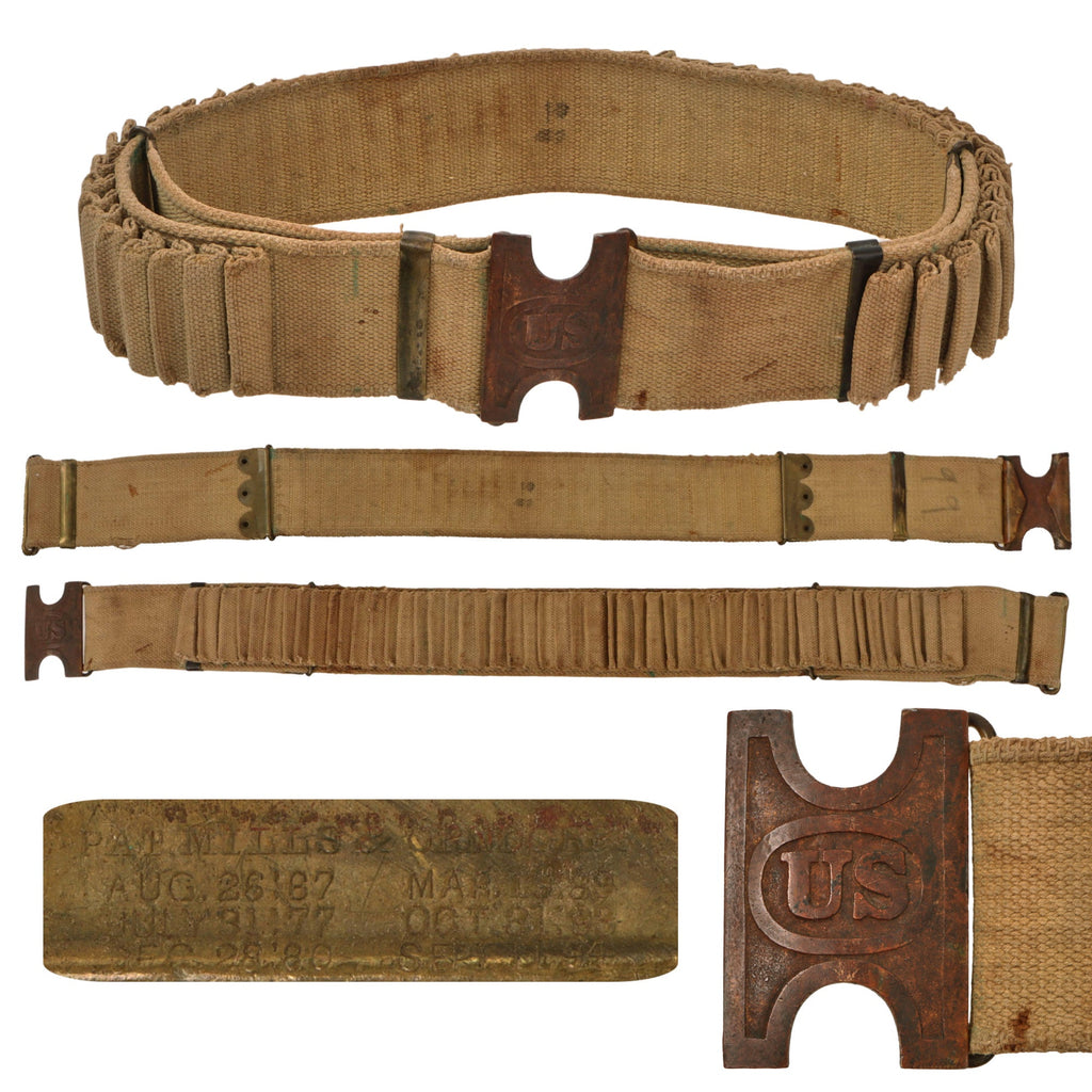 Original U.S. Spanish American War 100 Round .30-40 Krag Rifle Double Ammunition Belt by Mills & Orndorff with US Buckle Original Items