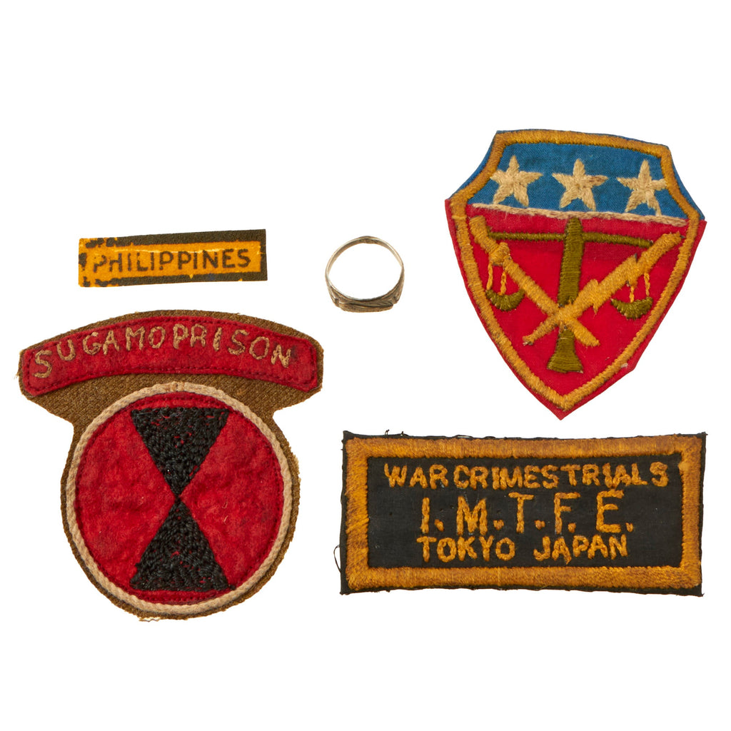 Original U.S. WWII IMTFE Japanese War Crimes Tribunal Tokyo Trial 7th Infantry Division Patch & Philippine Ring Group - Sugamo Prison Original Items