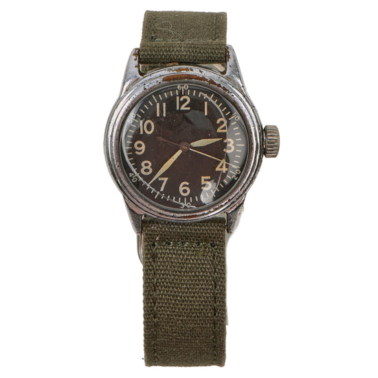 Original U.S. WWII Type A-11 USAAF Wrist Watch by Elgin with Replacement Case - Fully Functional Original Items
