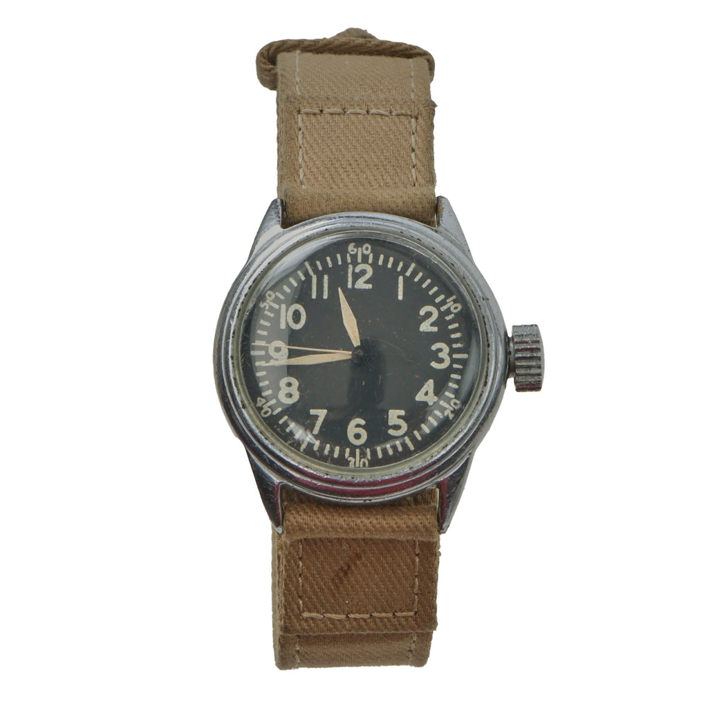 Original U.S. WWII Type A-11 USAAF Wrist Watch by Elgin with Replacement Case - Fully Functional Original Items