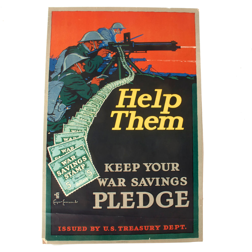 Original U.S. WWI Treasury Department Help Them Keep Your War Savings Pledge Propaganda Poster - 20 x 30” Original Items