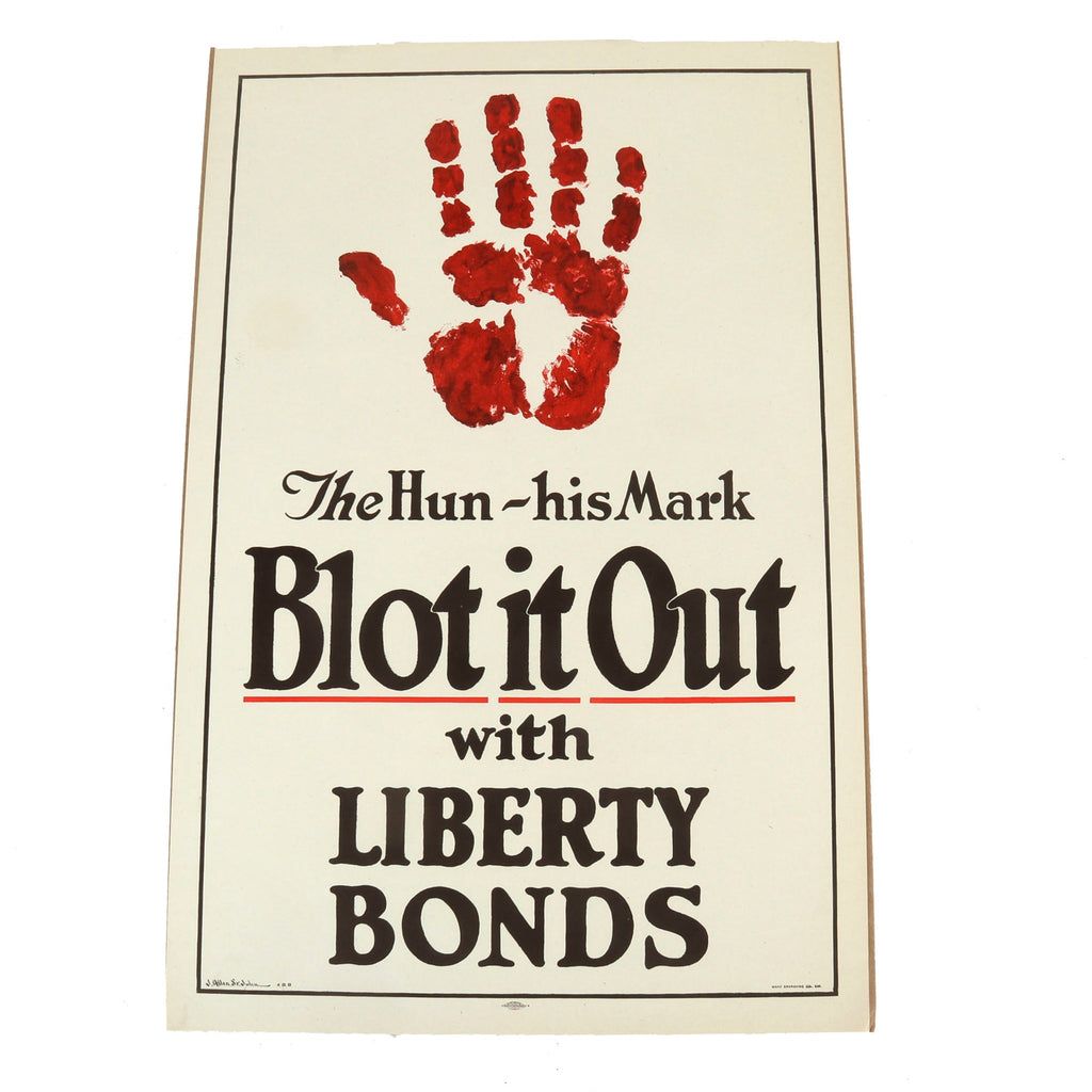 Original U.S. WWI Liberty Bonds Propaganda Poster “The Hun - His Mark, Blot it Out” - 19 ¾” x 30” - Excellent Original Items