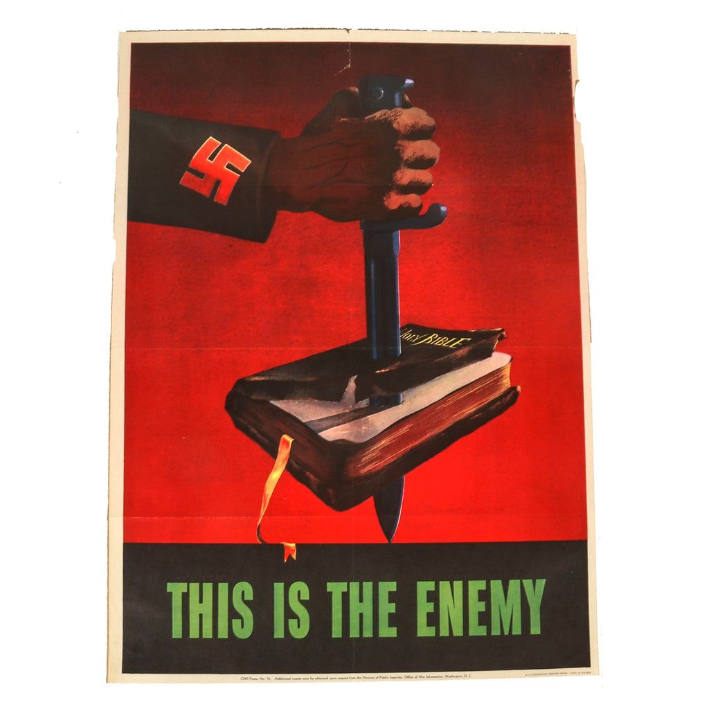 Original U.S. WWII Anti-Axis Propaganda Poster - This is the Enemy - 28 ½" x 40" - OWI Poster No. 76 Original Items