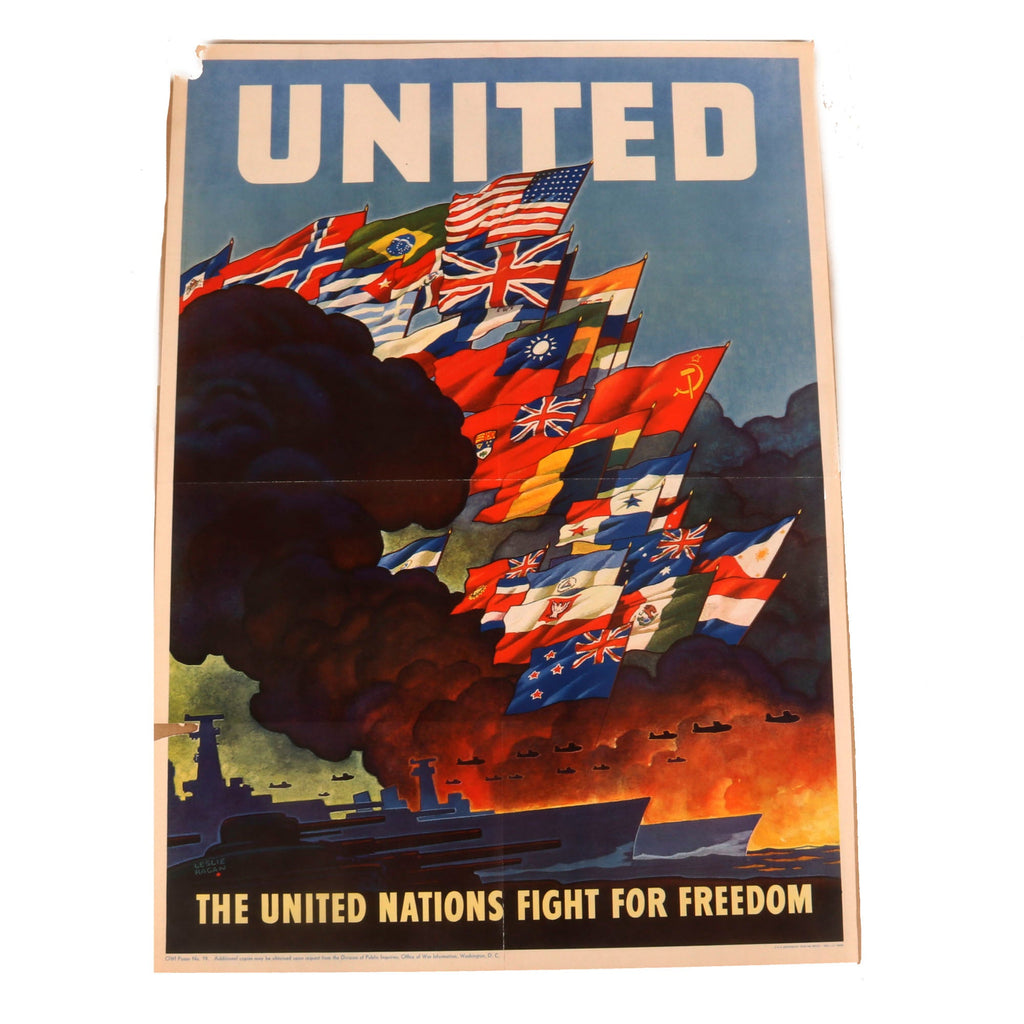 Original U.S. WWII United Nations Fight For Freedom Propaganda Poster - 20 x 28” Original Items