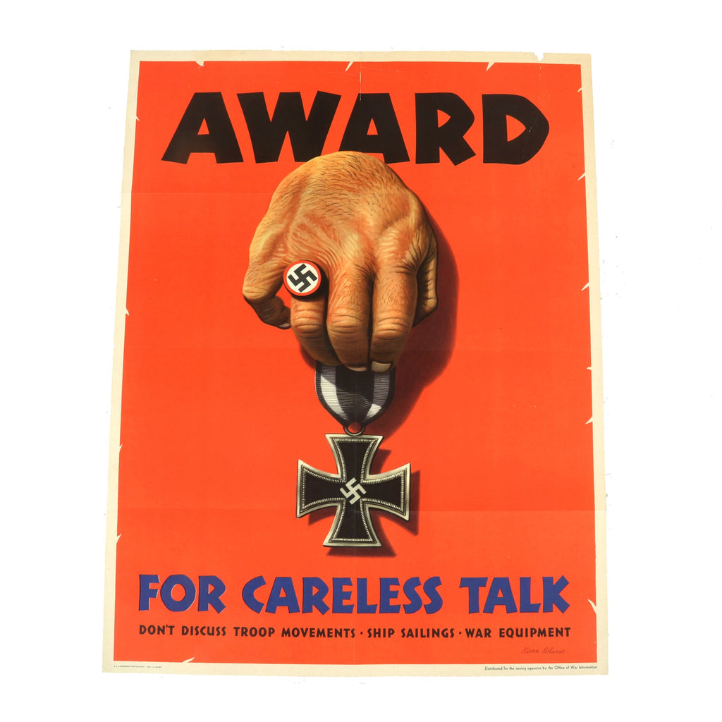 Original U.S. WWII National Security Careless Talk Propaganda Poster - 20” x 26” Original Items