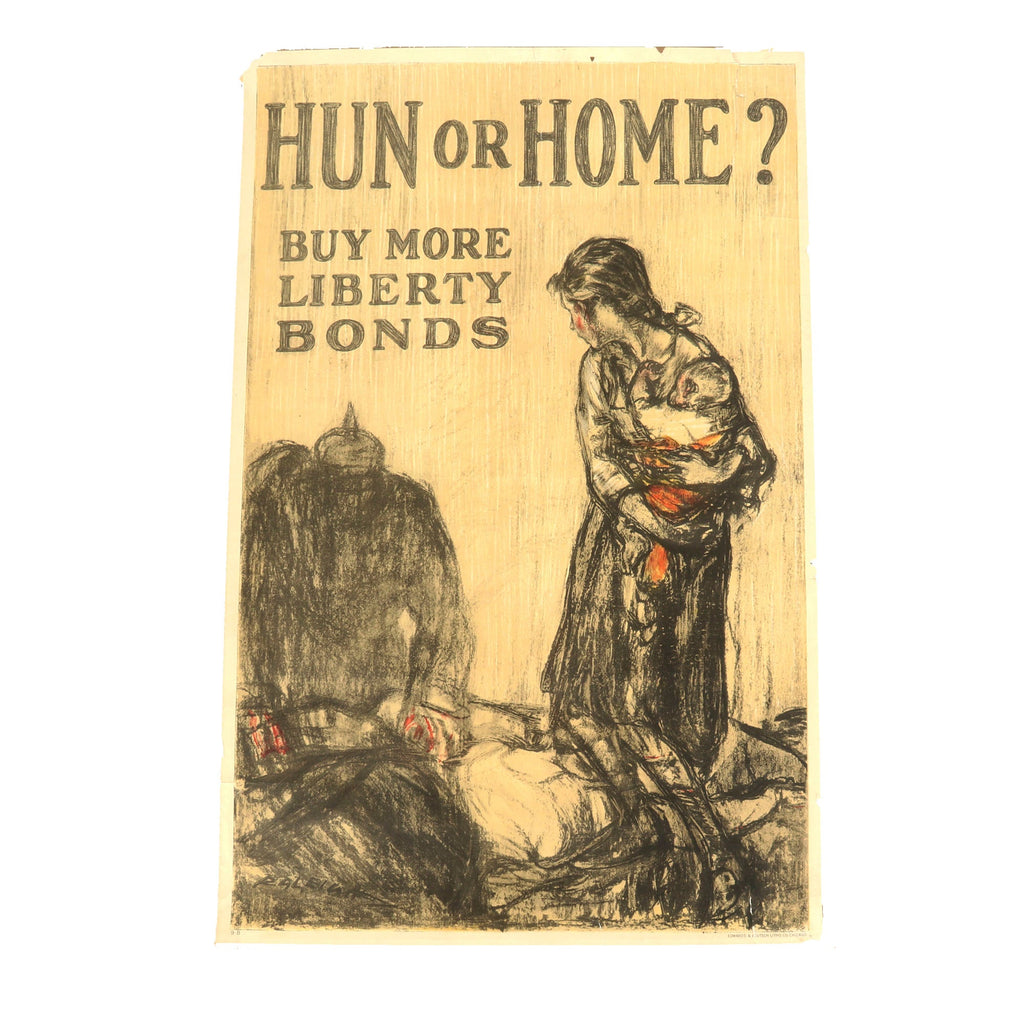 Original U.S. WWI “Hun or Home” Liberty Bonds Poster - 20 x 30” Original Items