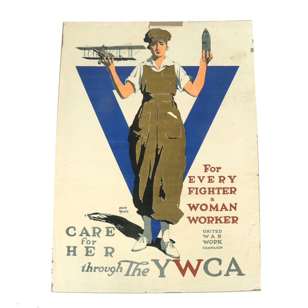 Original U.S. WWI 1918 “For Every Fighter a Woman Worker Care For Her Through the YWCA” Young Christian Women's Association Poster by Adolph Treidler - 30” x 40” Original Items