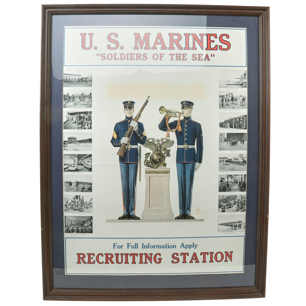 Original U.S. Pre-WWI Framed United States Marine Corps “Soldiers of the Sea” Recruitment Poster Featuring Artwork By German Born Illustrator JC Leyendecker - 32 x 43” Original Items