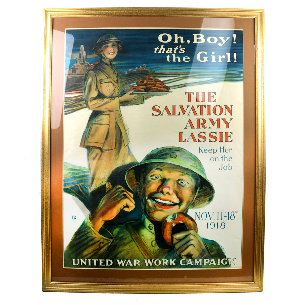 Original U.S. WWI Rare Framed “Salvation Army Lassie” Doughnut Girl United War Work Campaign Propaganda Poster - 35 x 45½” Original Items