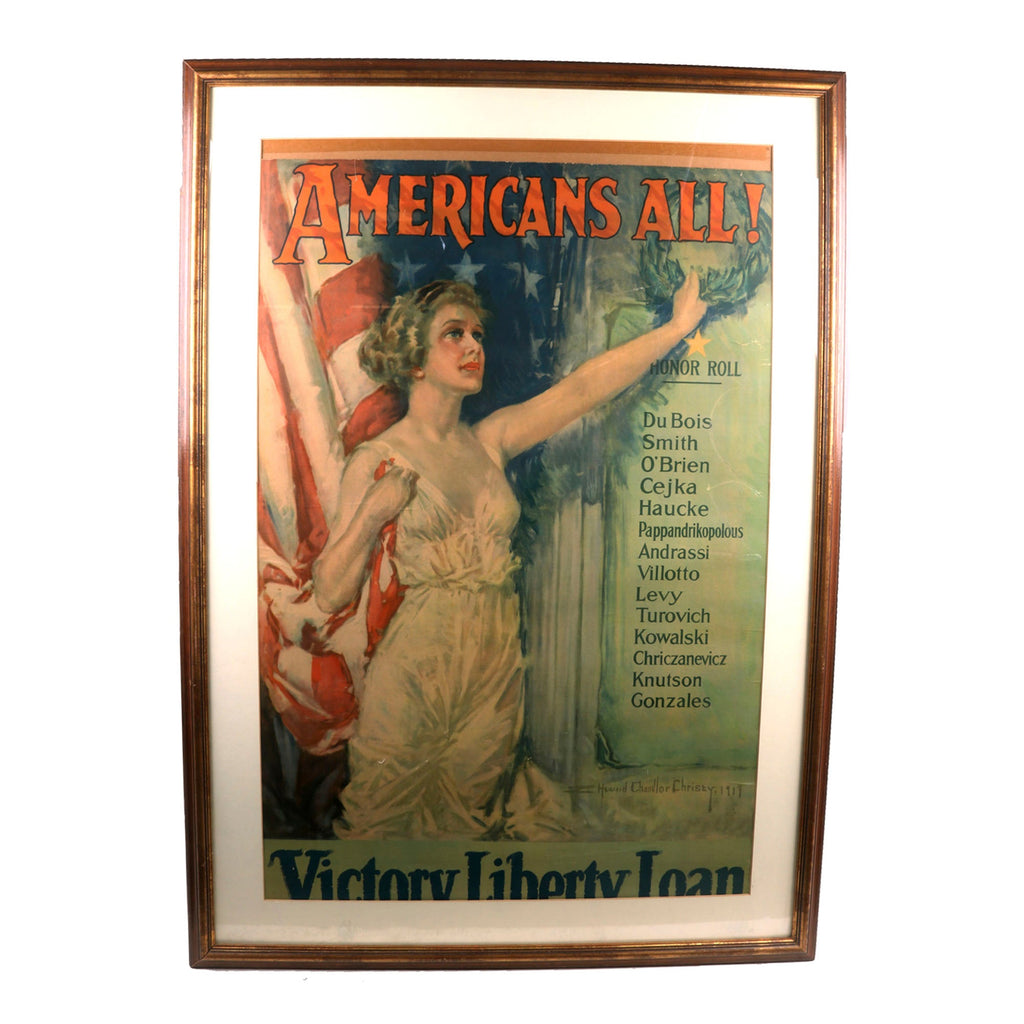 Original U.S. WWI Framed “Americans All” Honor Roll Victory Liberty Loan Poster - 34 x 47¼” Original Items