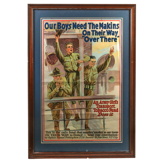 Original U.S. WWI Framed Army Girl’s Transport Tobacco Fund Donation Poster - Extremely Scarce - 26¼ x 36¾” Original Items