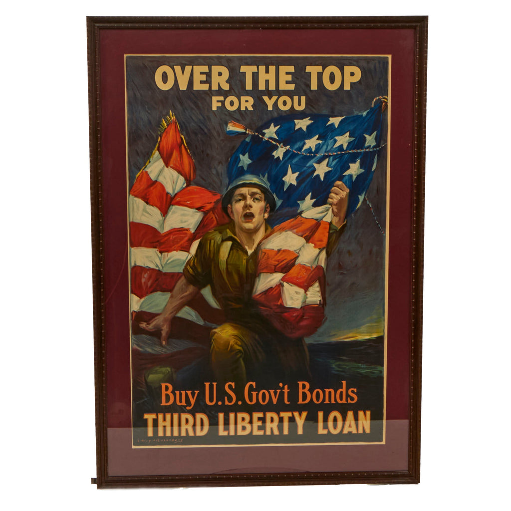 Original U.S. WWI Framed “Over the Top for You” 3rd Liberty Loan Propaganda Poster - 24½ x 35¼” Original Items