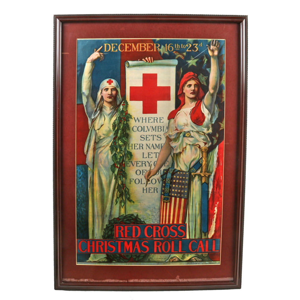 Original U.S. WWI Framed Red Cross Christmas Roll Call Donation Poster - 23¼ x 33¼” Original Items