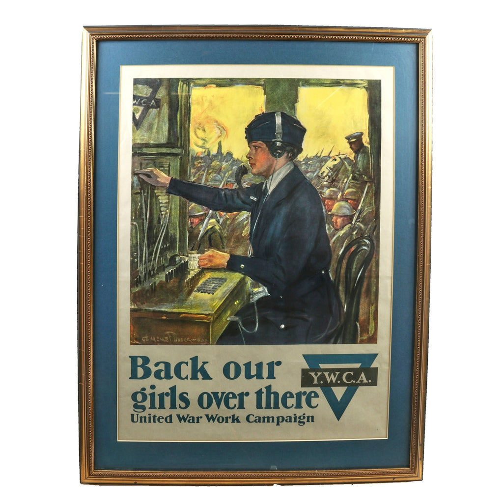 Original U.S. WWI Framed 1918 Back Our Girls Over There YWCA Poster by Clarence Underwood - 26 x 33½” Original Items
