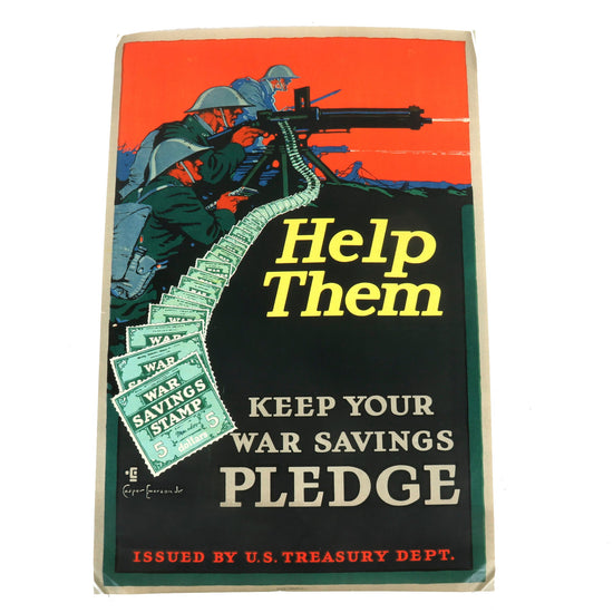Original U.S. WWI Treasury Department Help Them Keep Your War Savings Pledge Propaganda Poster - 20 x 30” Original Items