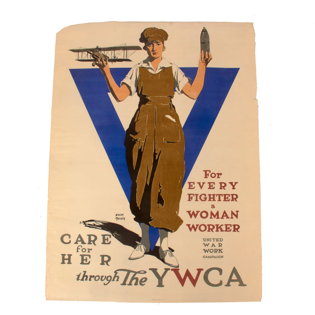 Original U.S. WWI 1918 “For Every Fighter a Woman Worker Care For Her Through the YWCA” Young Christian Women's Association Poster by Adolph Treidler - 30” x 40” - Rolled Original Items