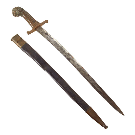 Original Imperial German Pre-WWI Bavarian Model 1892 Artillery Lion Head Short Sword by Alexander Coppel with Scabbard Original Items