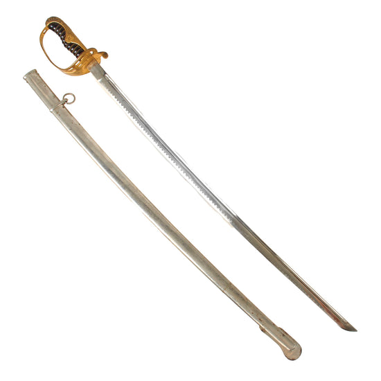 Original Japanese Pre-WWII Army Company Grade Cavalry Officer's Type 19 Kyu-Gunto Sword with Nickel Plated Scabbard Original Items