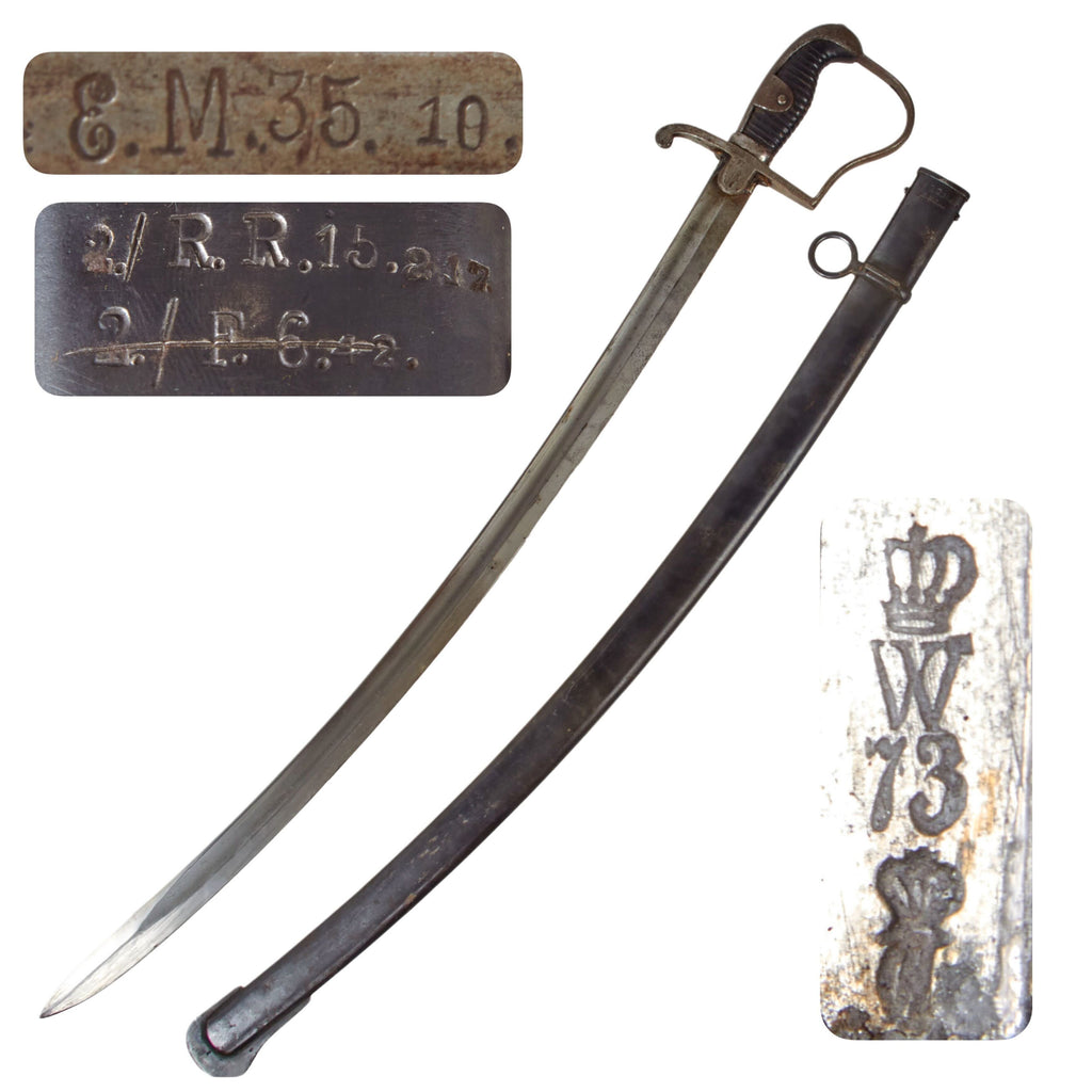 Original Imperial German Pre-WWI Model 1873 Prussian Artillery Saber with Matching Scabbard & Unit Markings - Blücher Saber - Dated 1873 Original Items