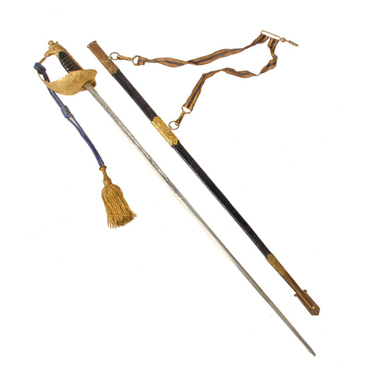 Original Italian WWII Model 1923 Regia Aeronautica Air Force Pilot Officer Sword With Scabbard, Sword Knot, and Hanger Original Items