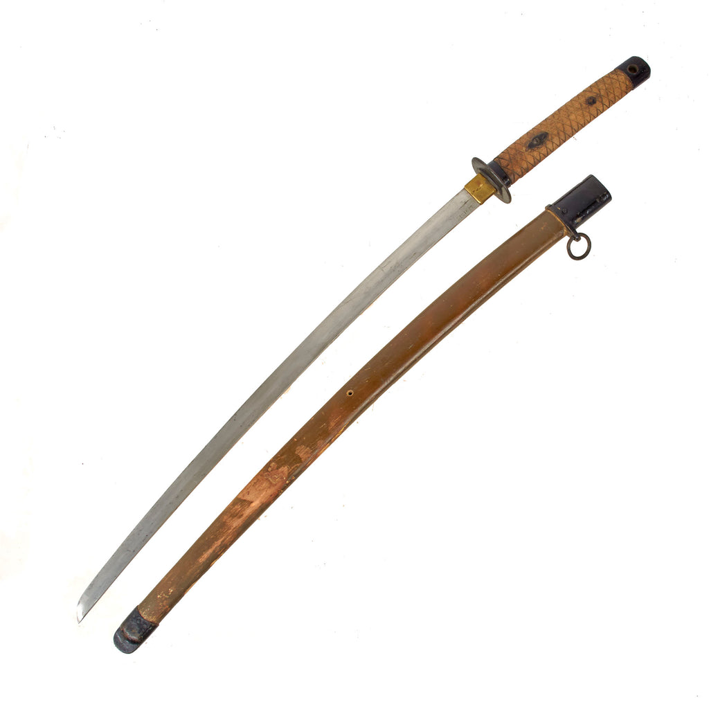 Original WWII "Last Ditch" Japanese Army Type 95 Wood "Pineapple" Handle NCO Katana with Wooden Scabbard - Serial 301637 Original Items