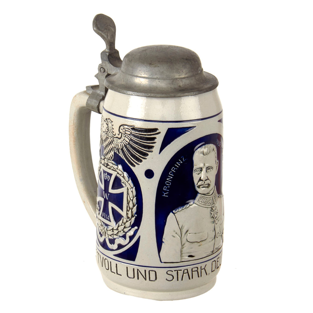 Original Imperial German WWI 20th Royal Bavarian Infantry "Prinz Rupprecht" Beer Stein with Named Lid & Iron Cross Motifs Original Items