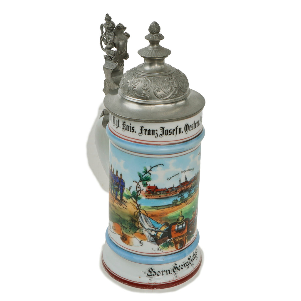 Original Imperial German Pre-WWI Kgl. Bayerisches 13. Infanterie-Regiment Franz Josef I., Kaiser von Österreich Beer Stein with Hinged Lid - Dated 1898-1900 Original Items