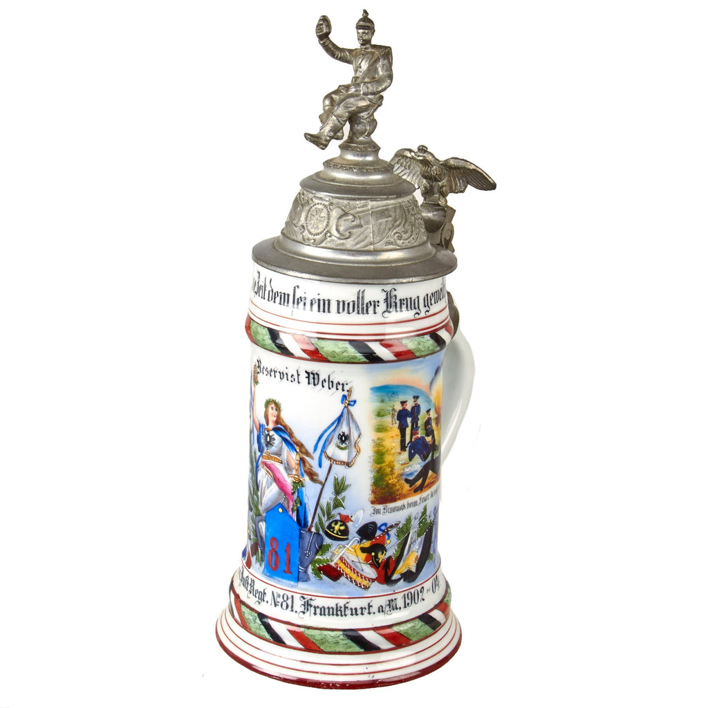 Original Imperial German WWI Era 81st (1st Kurhessian) Infantry Regiment Beer Stein with Hinged Lid - Dated 1902-1904 Original Items
