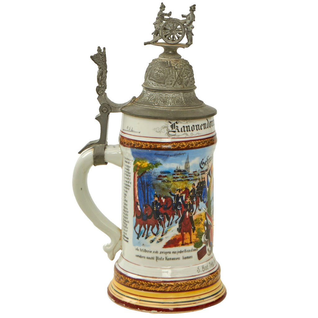 Original Imperial German Pre-WWI Era 5th Baden Field Artillery Regiment No. 76 Beer Stein with Hinged Lid - Dated 1901-1903 Original Items