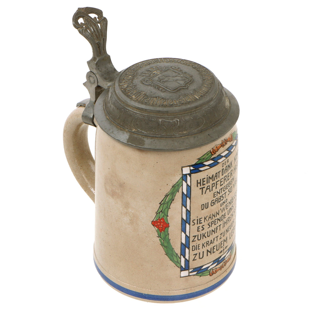 Original Imperial German WWI Hassfurt Municipality Soldier Lidded Beer Stein with Maker’s Mark Original Items