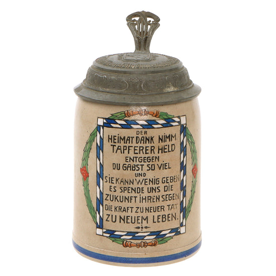 Original Imperial German WWI Hassfurt Municipality Soldier Lidded Beer Stein with Maker’s Mark Original Items