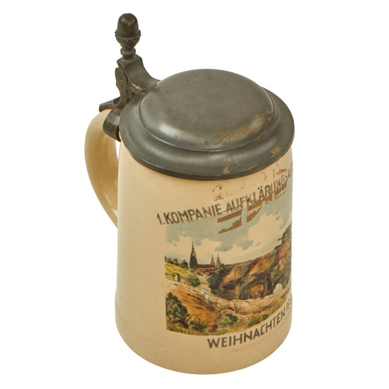 Original German Inter War 1 Kompanie Aufklӓrungsabteilung 7 Regimental Christmas 1935 Lidded Beer Stein with Armored Reconnaissance Depiction Original Items