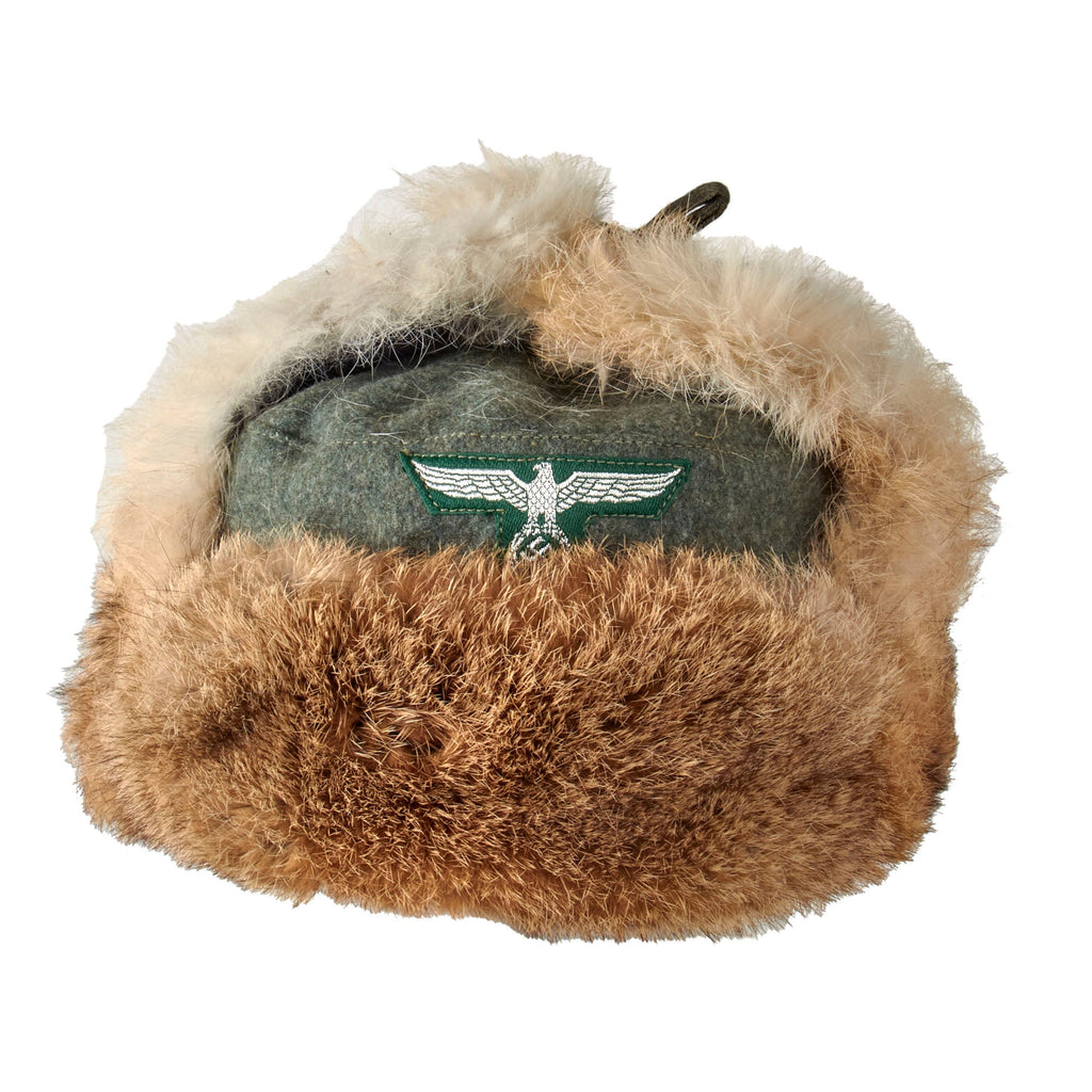 Original German WWII Eastern Front Land Customs Rabbit Fur Pelzmütze Winter Hat Original Items