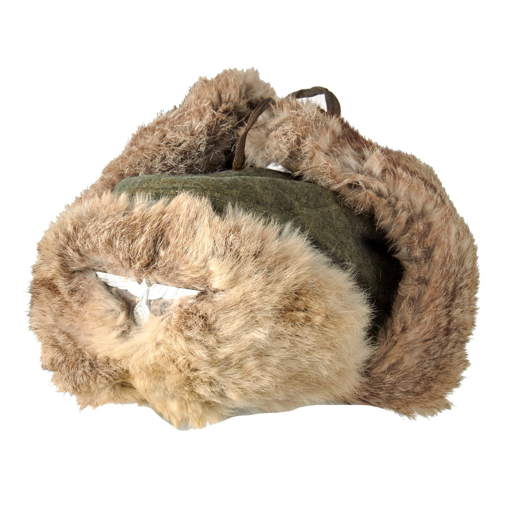 Original German WWII Eastern Front Heer Army Rabbit Fur Pelzmütze Winter Hat with Faded Maker Marking - Size 58 Original Items
