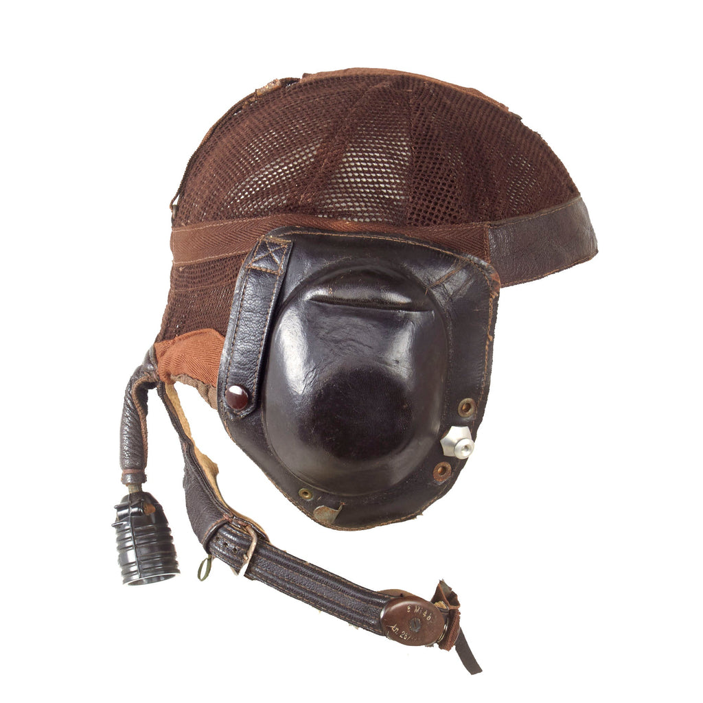 Original German WWII Luftwaffe LKpN101 Netzkopfhaube Summer Flying Helmet in Size 58cm with Avionics Original Items