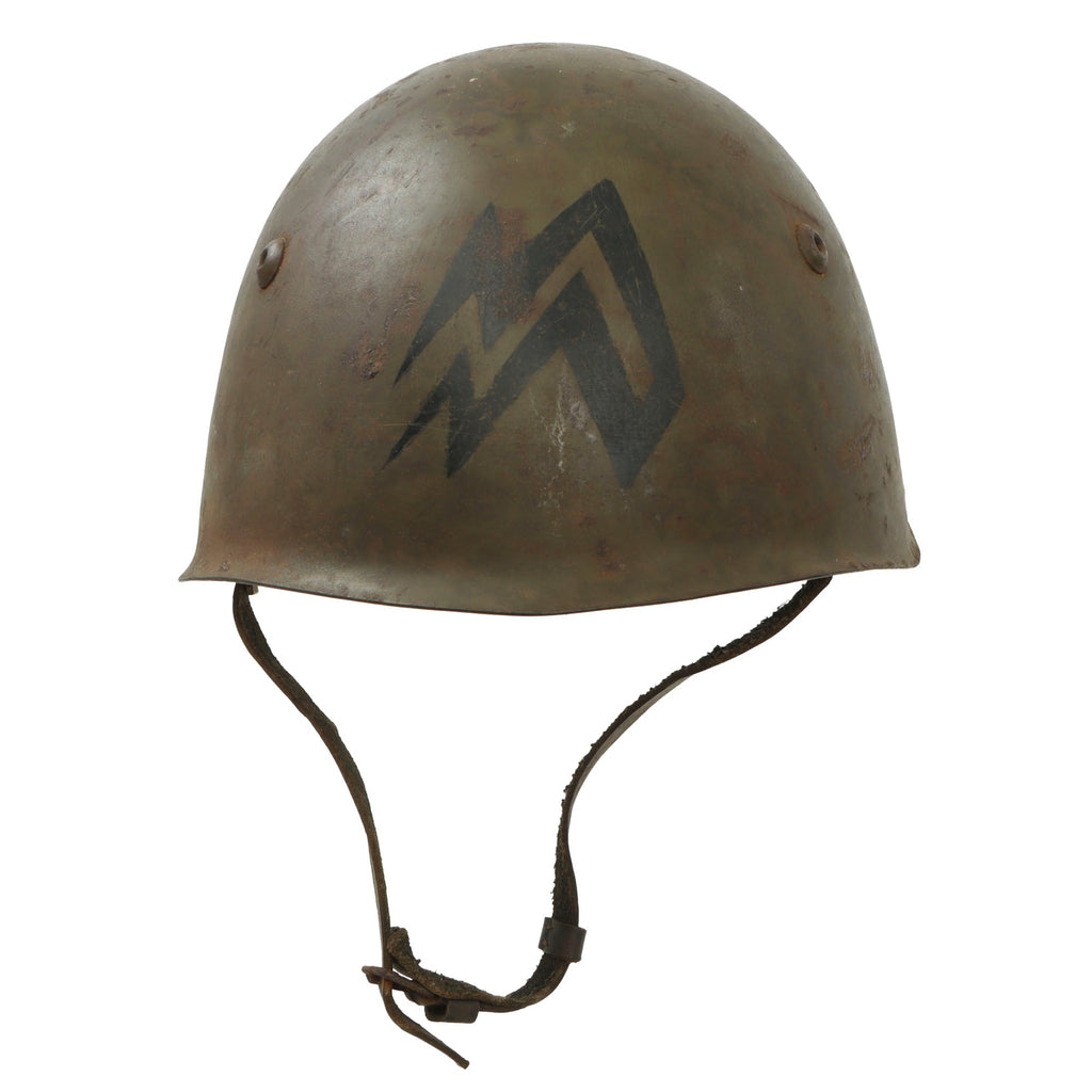 Original WWII Italian M33 Helmet Painted with Fascist Militia RSI Socialist Lightning Stencil Original Items