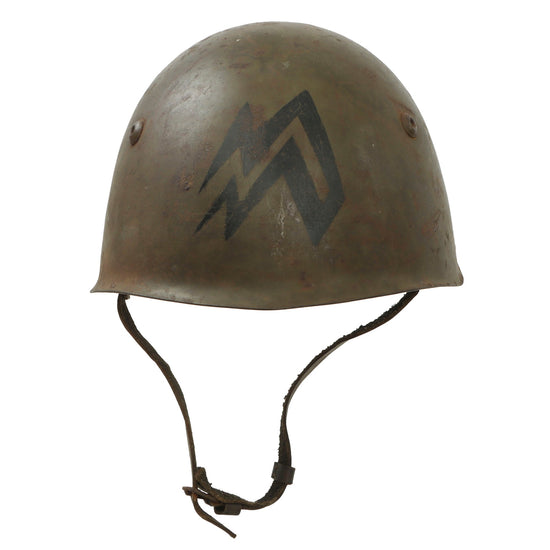 Original WWII Italian M33 Helmet Painted with Fascist Militia RSI Socialist Lightning Stencil Original Items