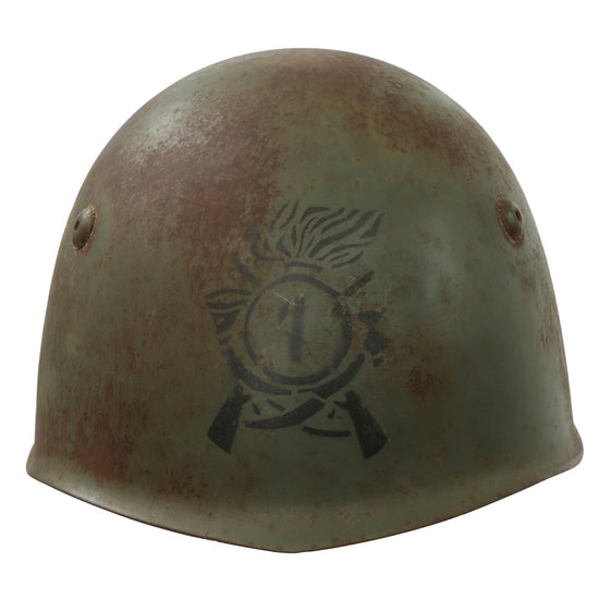 Original WWII Italian M33 Helmet with 1st Bersaglieri Regiment Stencil - Full Liner & Chinstrap Original Items
