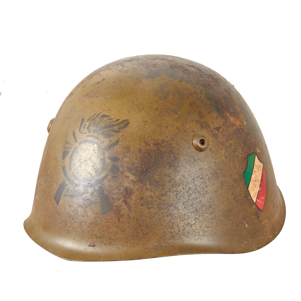 Original WWII Italian M33 Helmet with Bersaglieri Stencil & Shield - Full Liner Original Items