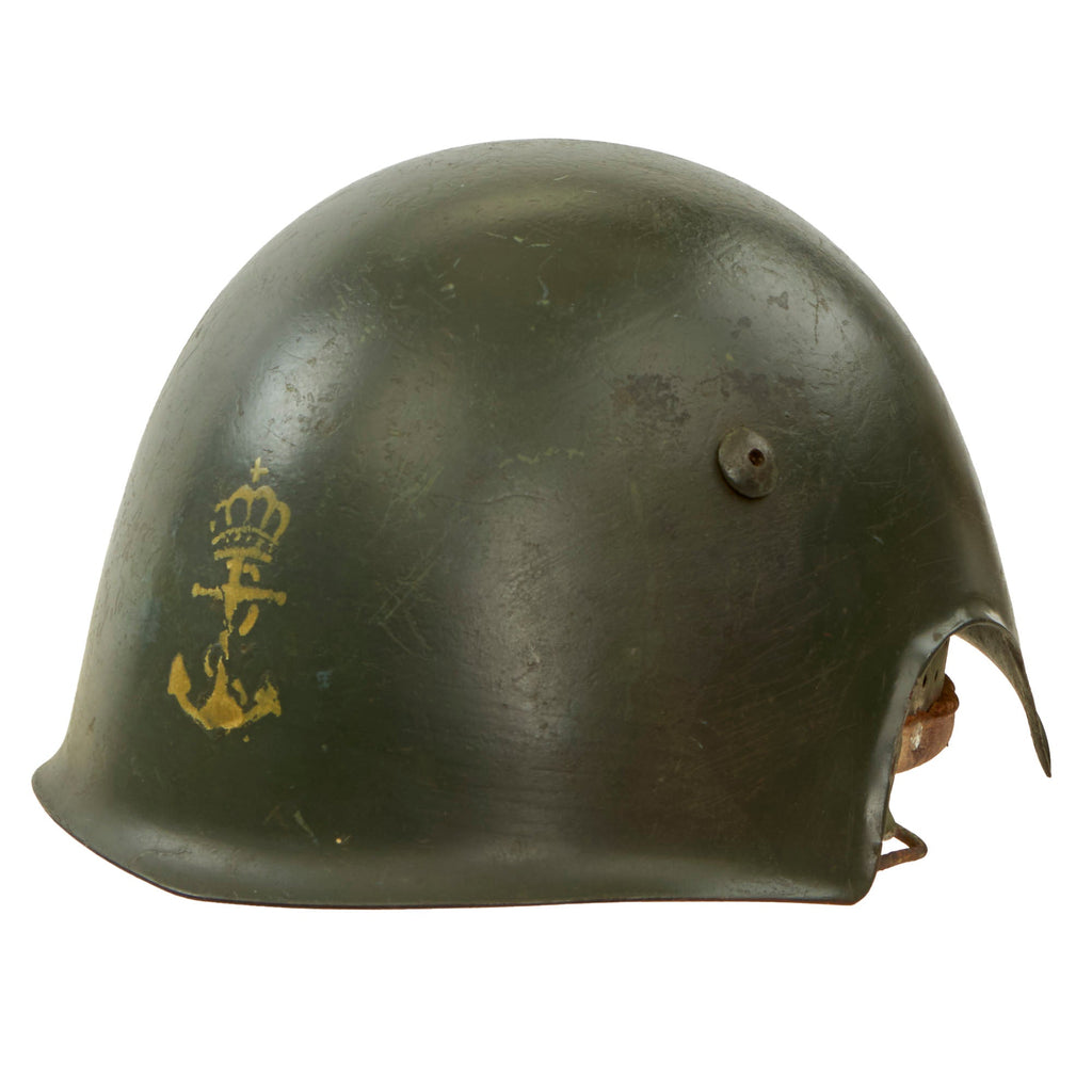 Original WWII Italian Regia Marina Navy “Aerofonista” Ear Cut Out Radio Operator’s M33 Helmet with Partially Detached Liner Original Items