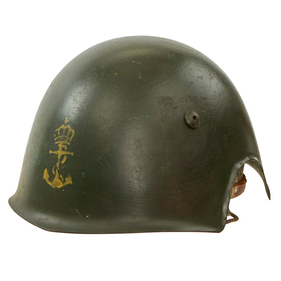 Original WWII Italian Regia Marina Navy “Aerofonista” Ear Cut Out Radio Operator’s M33 Helmet with Partially Detached Liner Original Items