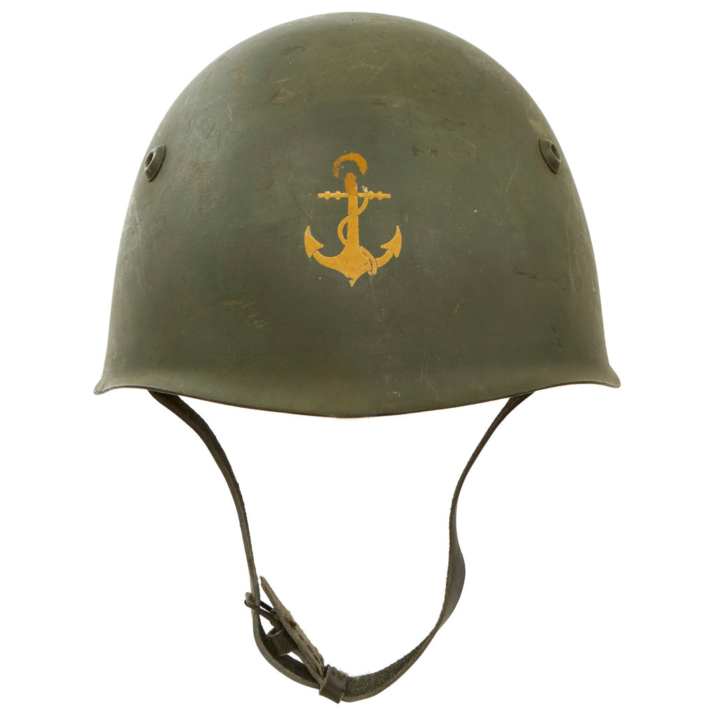 Original WWII Italian M33 Helmet marked with Navy Regia Marina Insignia - Liner and Chinstrap - Stamped MRM for Navy Original Items
