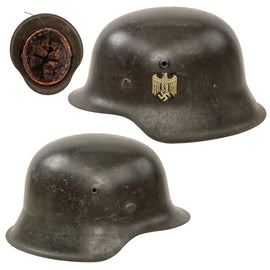 Original German WWII Heer Army Single Decal M42 Steel Helmet with 1943 Dated 56cm Liner - Stamped ckl64